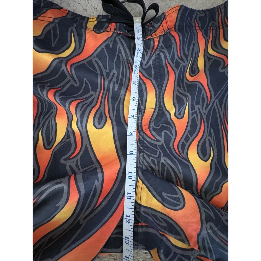 Hang Ten All Over Flame Print Board Shorts Swim Trunks Black Red Yellow Size XL